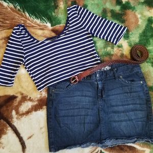 Express Mini Jean Skirt Raw Hem Dark Wash Size 10